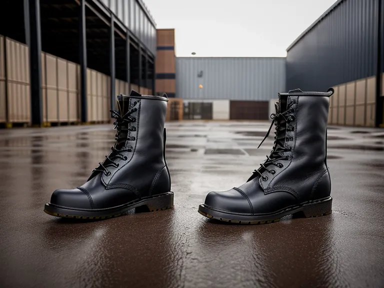 Dr. Martens AirWair boots tested for traction on a wet industrial loading dock