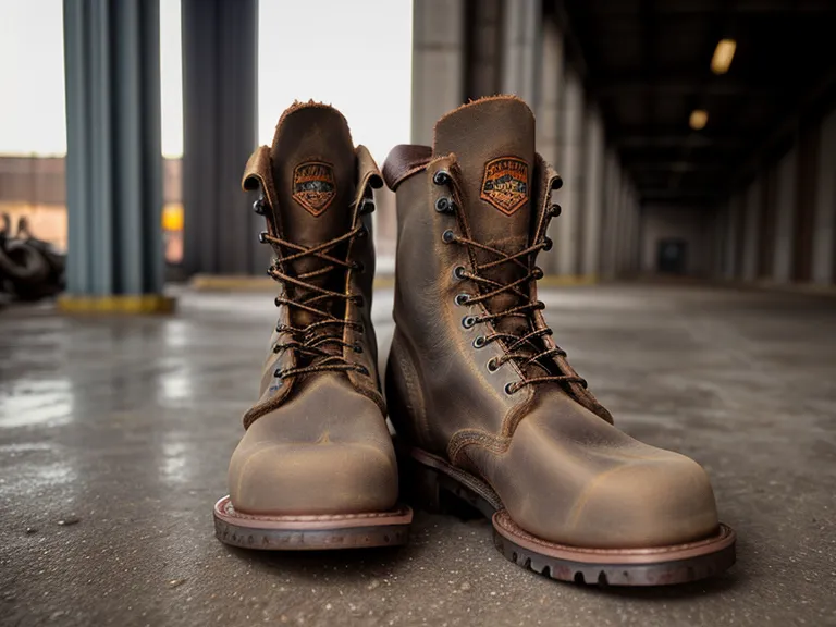 Close-up of a wide width work boot's flex point, showing wear patterns tied to true boot fit