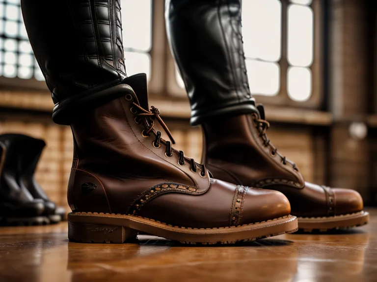 Close-up of the Goodyear welt stitching on a brown leather boot.