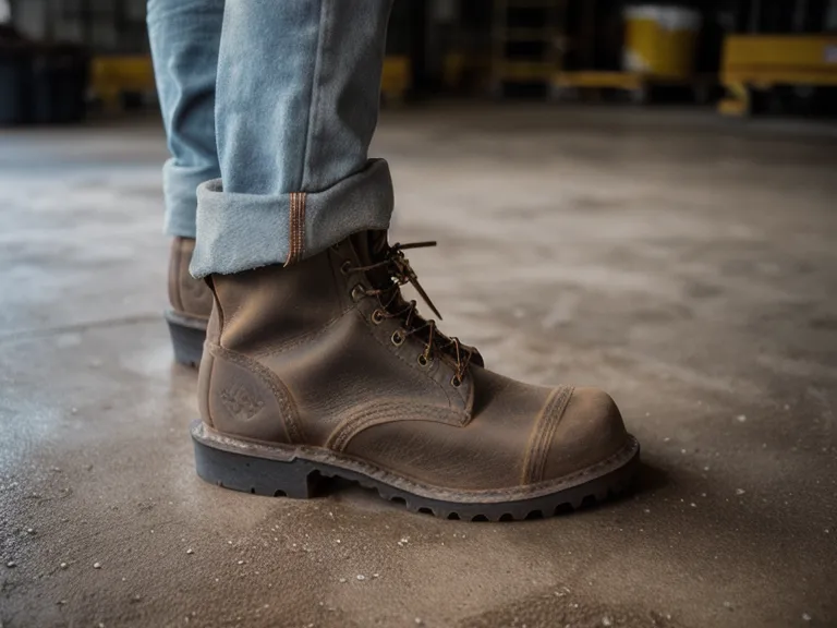 Cracked leather upper on a work boot from repeated heat and cooling cycles