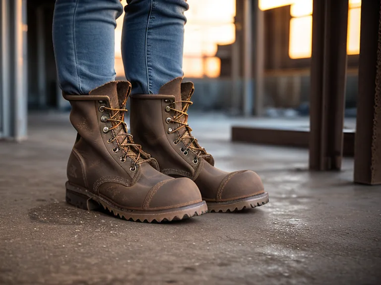 Close-up of Goodyear welt stitching on a resoleable steel toe work boot