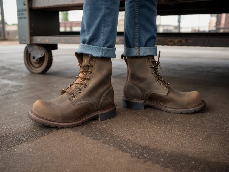 Wet waterproof work boots drying near an industrial space heater after a shift