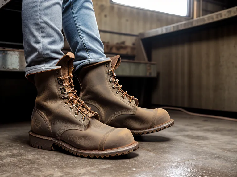 Close-up of a Goodyear-welted work boot sole showing construction-grade traction lugs