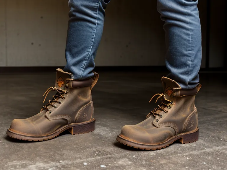 Size 11 wide work boots standing on a concrete warehouse floor after a full maintenance shift