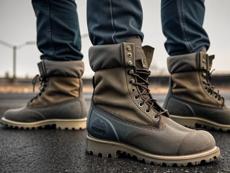 Close-up of salt and chemical residue on a work boot sole.