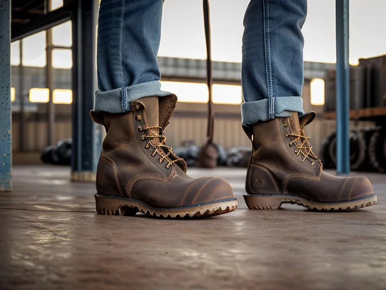 Close-up of a Western work boot sole gripping an industrial concrete floor.