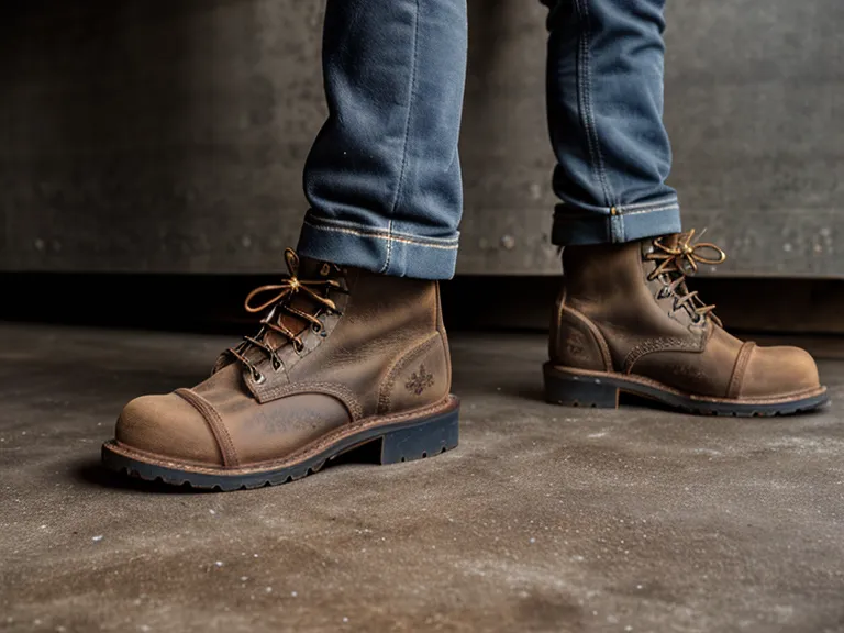 Worn work boots in a home entryway after a long shift.