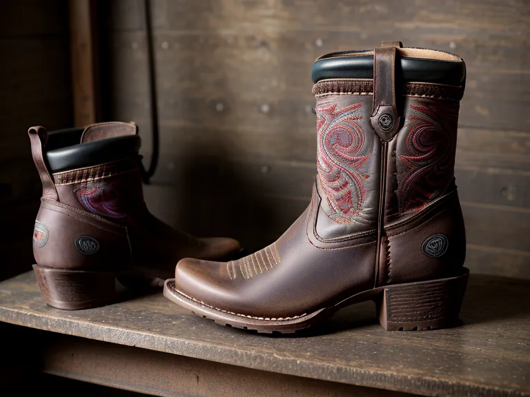 Close-up of the leather shaft and Western stitching on a Durango Rebel boot