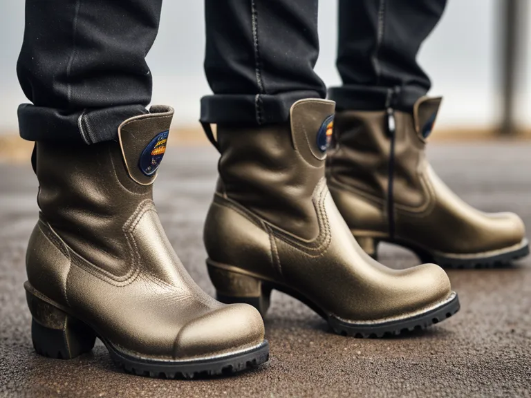 Detail shot of the worn rubber outsole and rocker heel of a work boot
