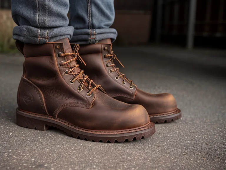 Close-up of the laces and tongue on a Rocky metatarsal guard work boot built for work safety