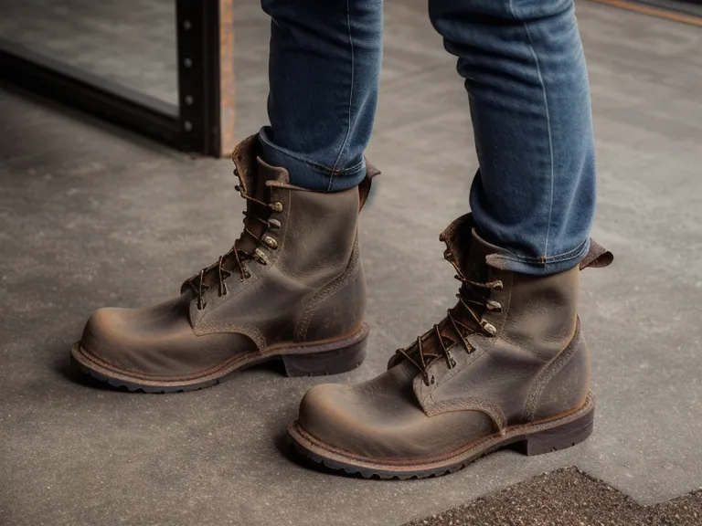 Leather heritage boots set out for weekend chores and walking the dog
