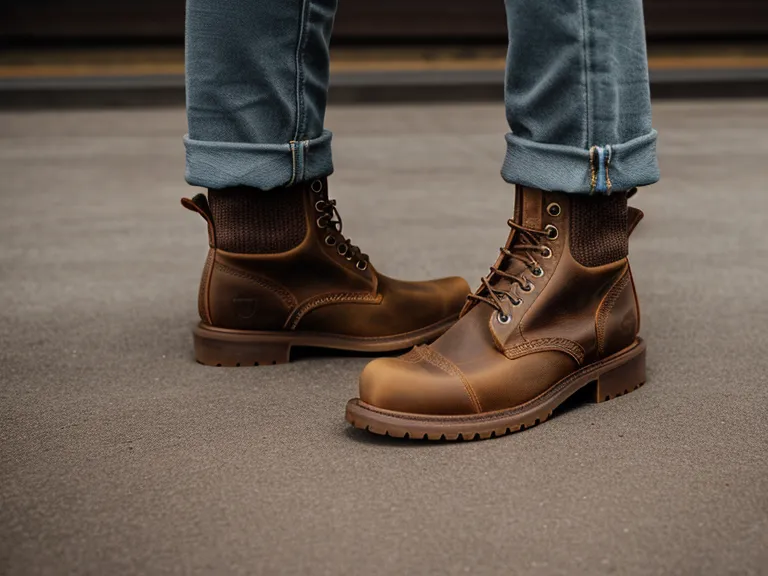 Macro detail of Goodyear welt stitching on a durable leather work boot.