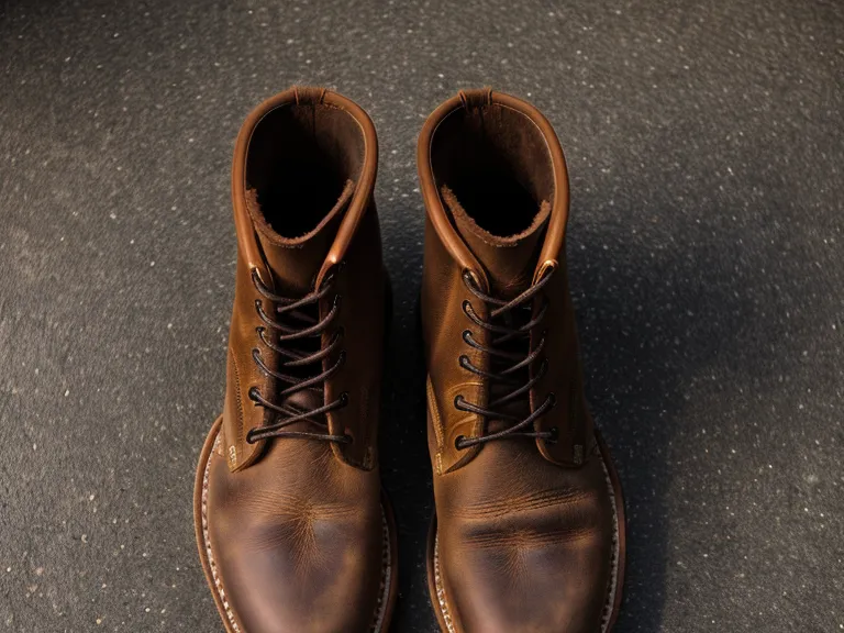 Close-up of thick full-grain leather and stitching on a safety-toe work boot