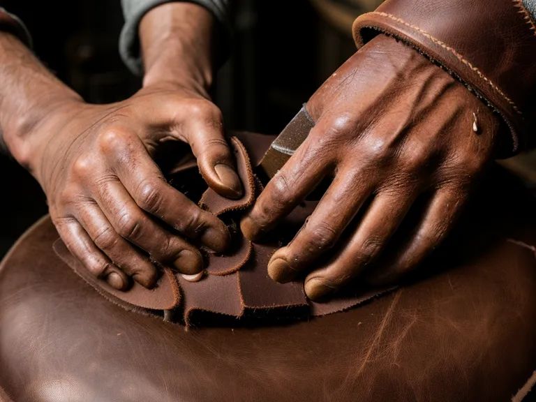 Hands applying leather conditioner to the crease of a brown work boot