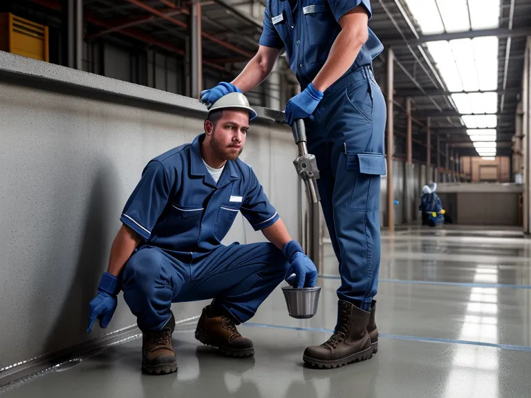 Maintenance tech crouching in Rocky work boots testing fit and flex