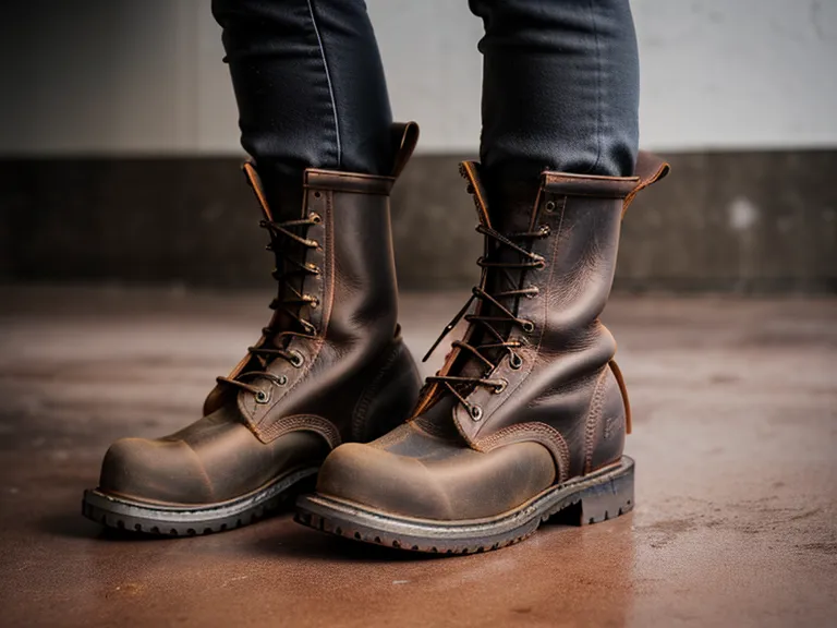 Worn Rocky work boots and tools after a maintenance shift