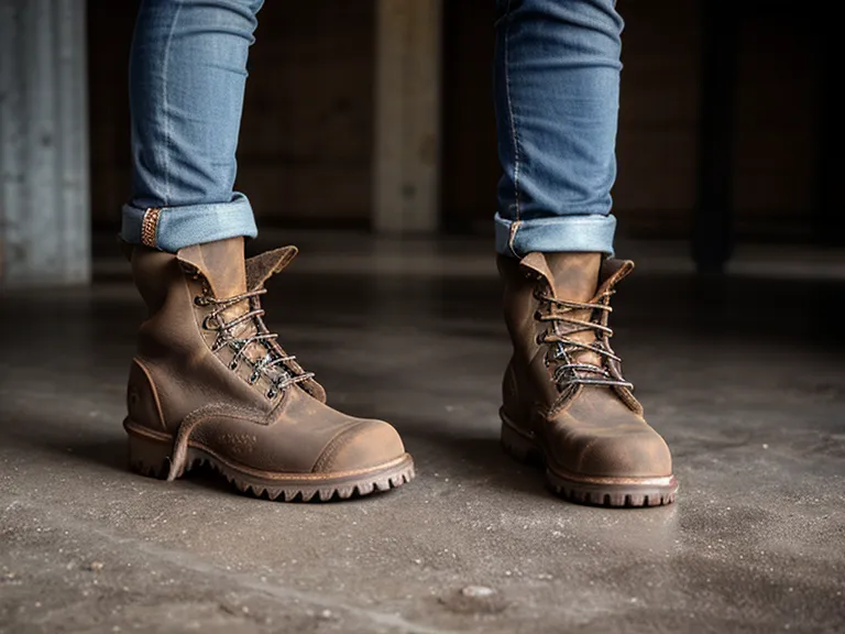 Wedge sole work boot resting on flat polished concrete, built for warehouse safety on main aisles