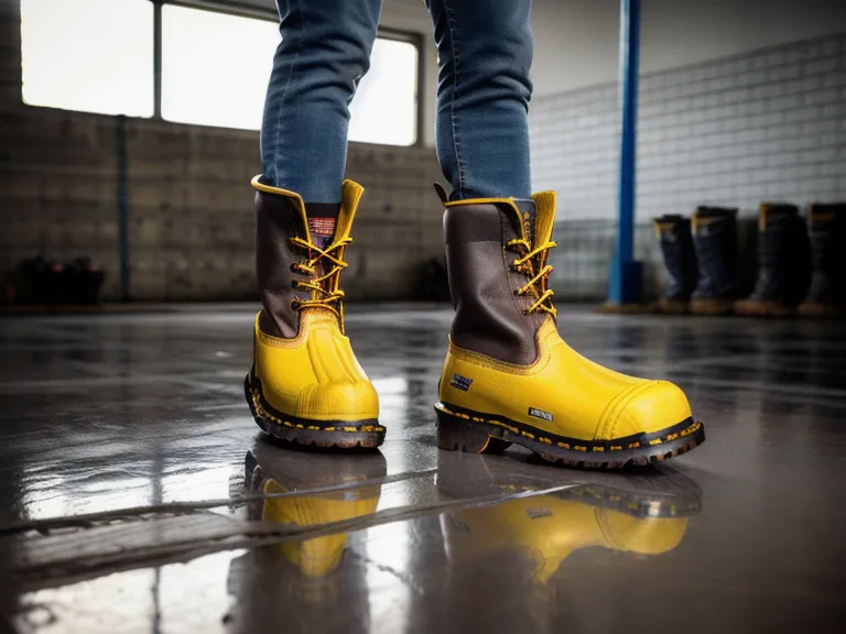 Rocky work boots beside a pallet jack showing warehouse safety footwear durability