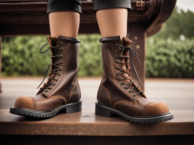 Lace-up work boots locked down for ankle stability on a steel mezzanine ladder