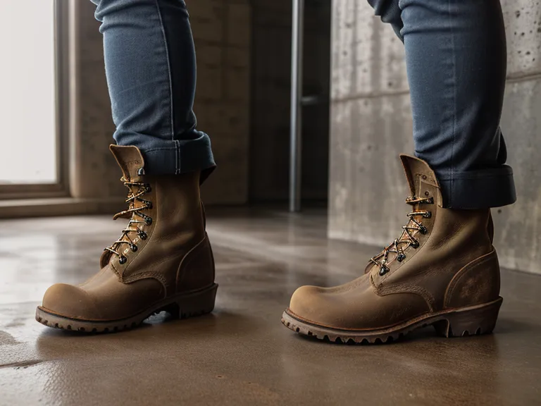 Close-up detail of Goodyear welt stitching on a heavy-duty work boot.