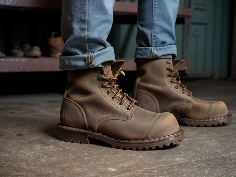 Durable Goodyear welt work boots resting on a porch after a maintenance shift